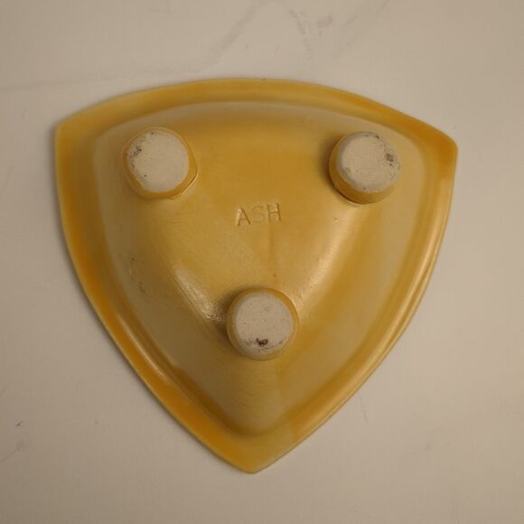 Triangle Footed Bowl Swirl Design Yellow Signed ASH 1980s Y2K Trinket Dish - Picture 3 of 6